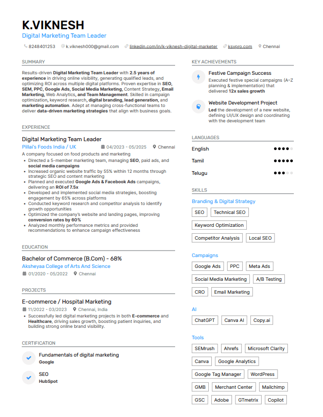 Digital Marketing Resume